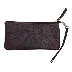 JL Saldivar Leather Embossed Clutch Wristlet Purse